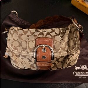 Coach Tan and Brown Signature Shoulder Bag